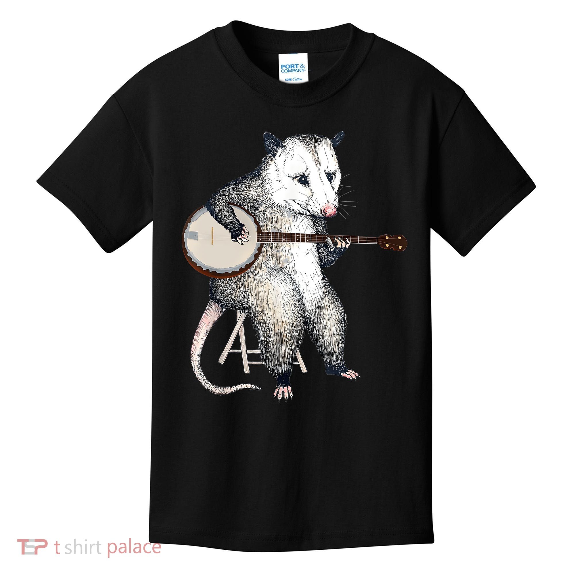 Opossum Playing Banjo Guitar Possum Live Weird Trash Kitty Kids T-Shirt