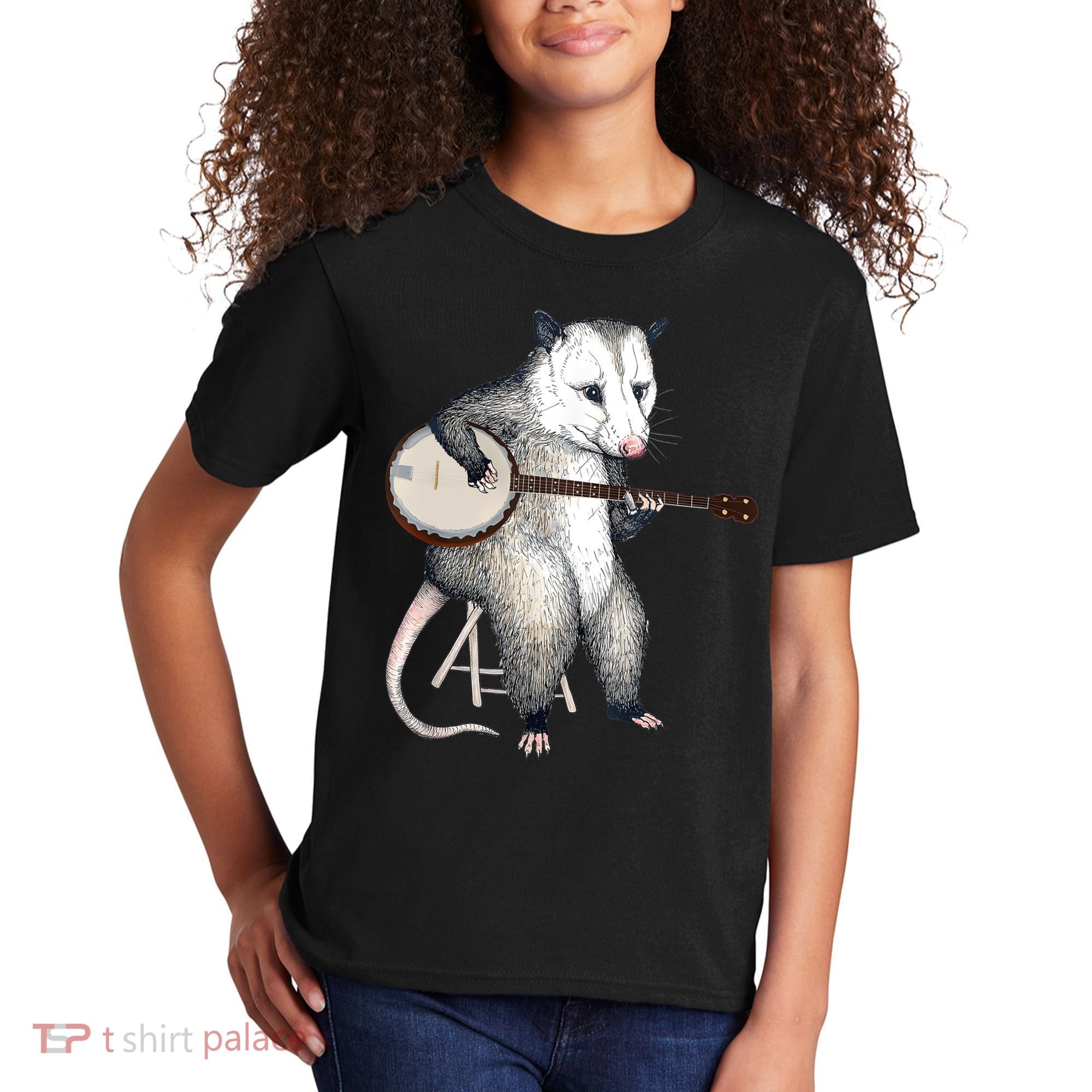Opossum Playing Banjo Guitar Possum Live Weird Trash Kitty Kids T-Shirt