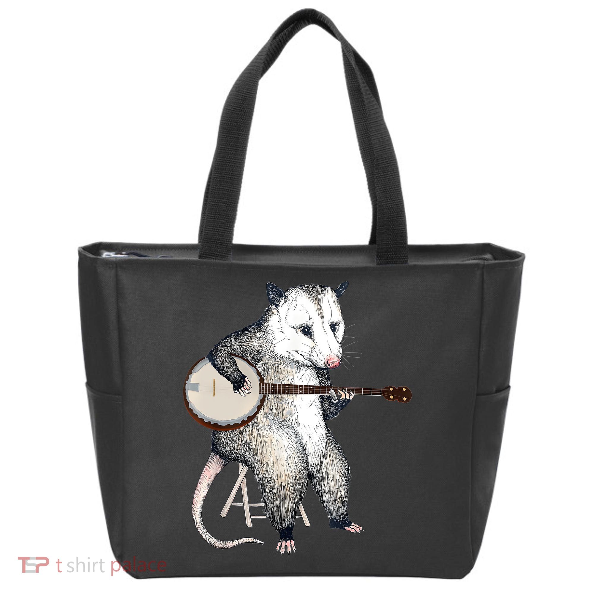 Opossum Playing Banjo Guitar Possum Live Weird Trash Kitty Tote Bag