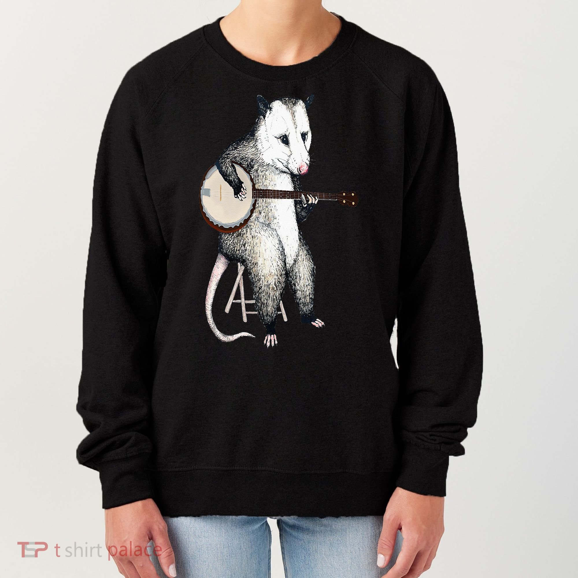 Opossum Playing Banjo Guitar Possum Live Weird Trash Kitty Women's Sweatshirt