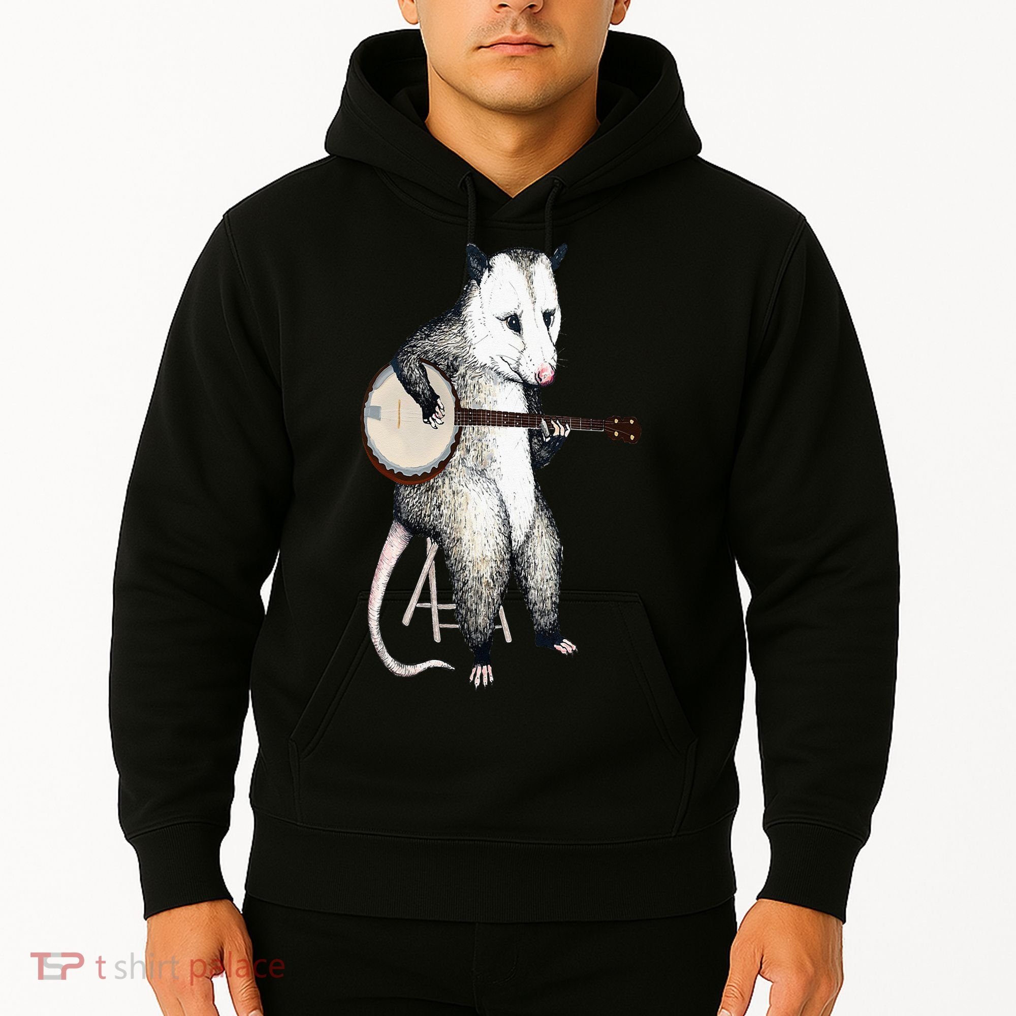 Opossum Playing Banjo Guitar Possum Live Weird Trash Kitty Hoodie