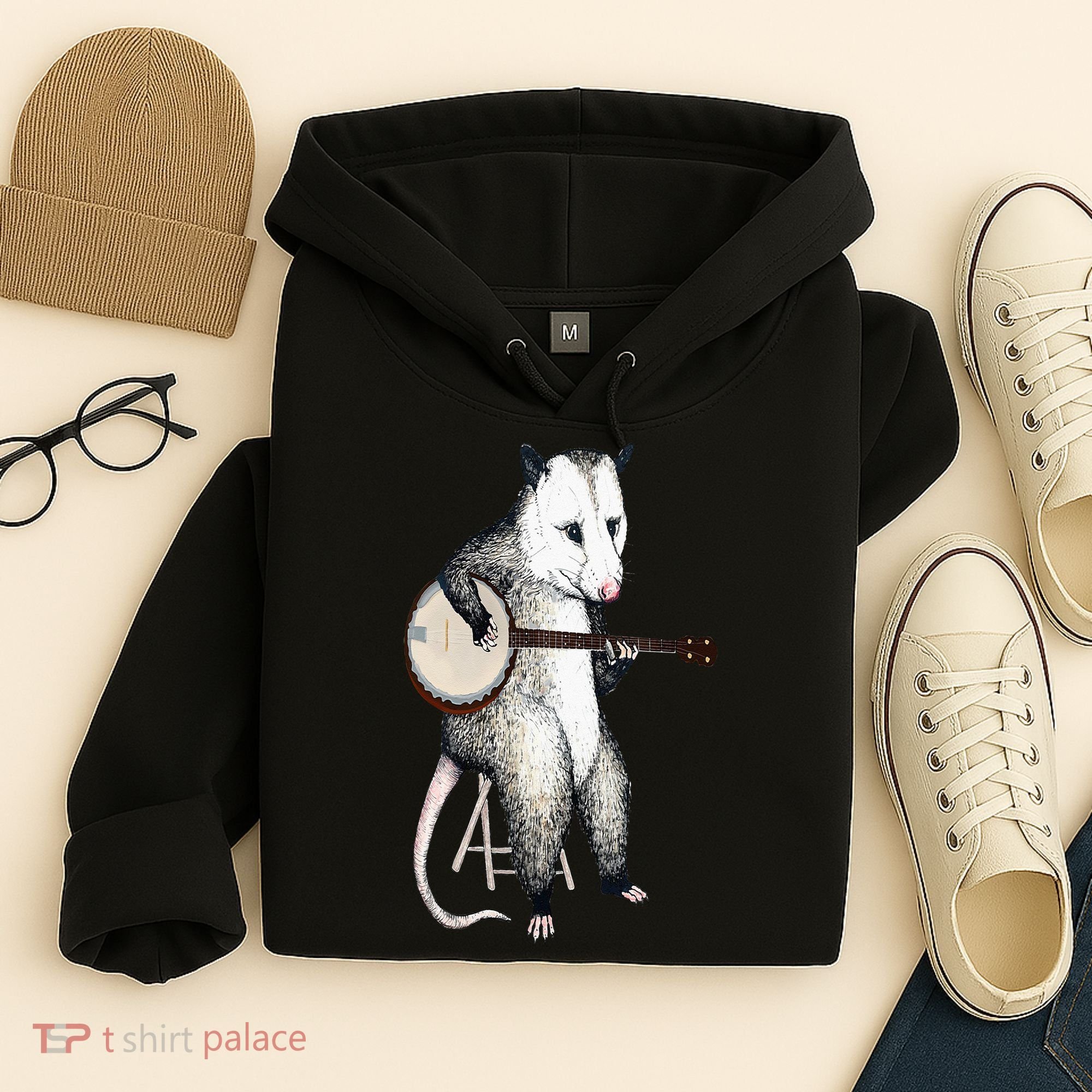 Opossum Playing Banjo Guitar Possum Live Weird Trash Kitty Hoodie