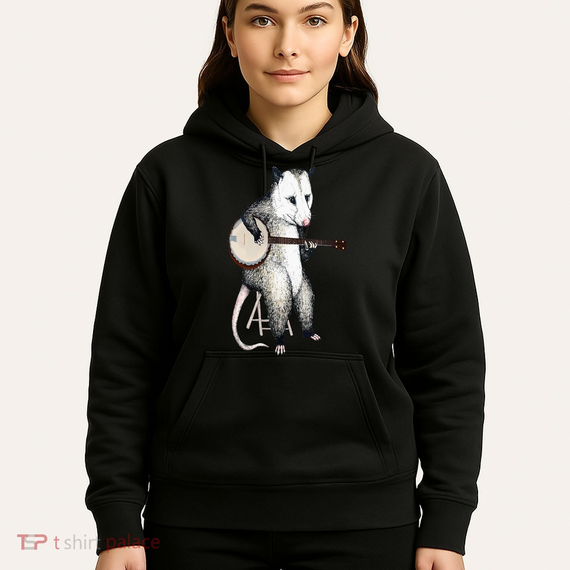Opossum Playing Banjo Guitar Possum Live Weird Trash Kitty Hoodie