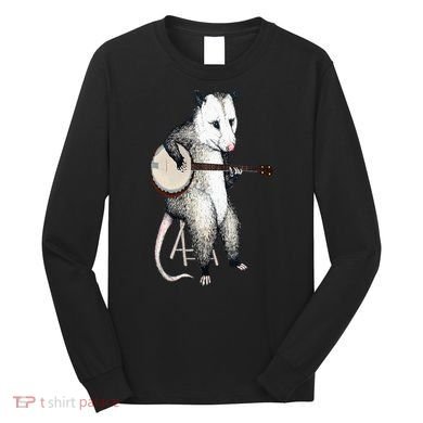 Opossum Playing Banjo Guitar Possum Live Weird Trash Kitty Long Sleeve Shirt