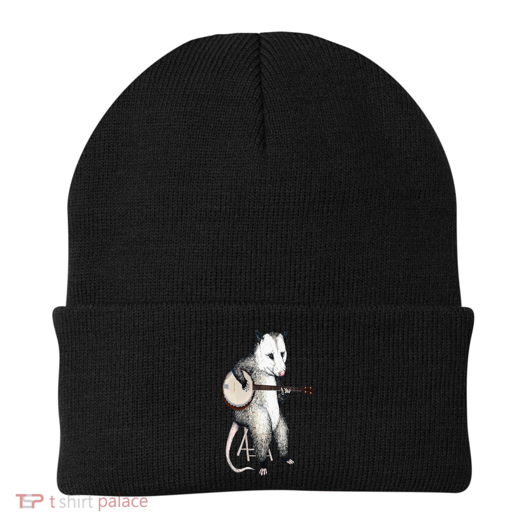 Opossum Playing Banjo Guitar Possum Live Weird Trash Kitty Beanie