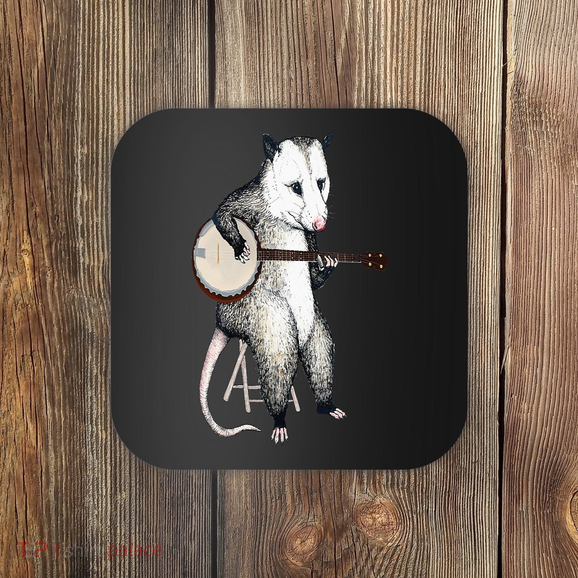 Opossum Playing Banjo Guitar Possum Live Weird Trash Kitty Coaster
