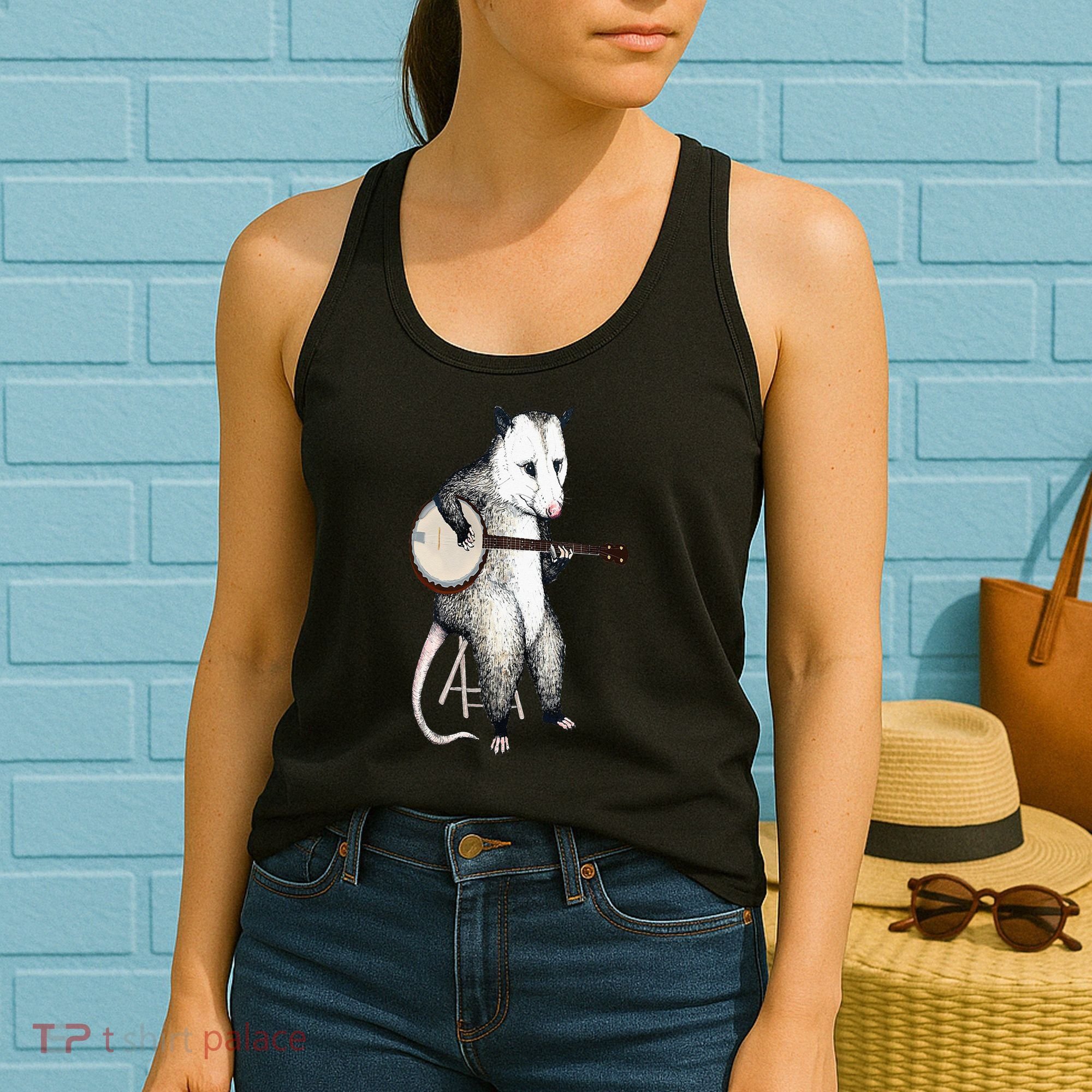 Opossum Playing Banjo Guitar Possum Live Weird Trash Kitty Women's Tank Top