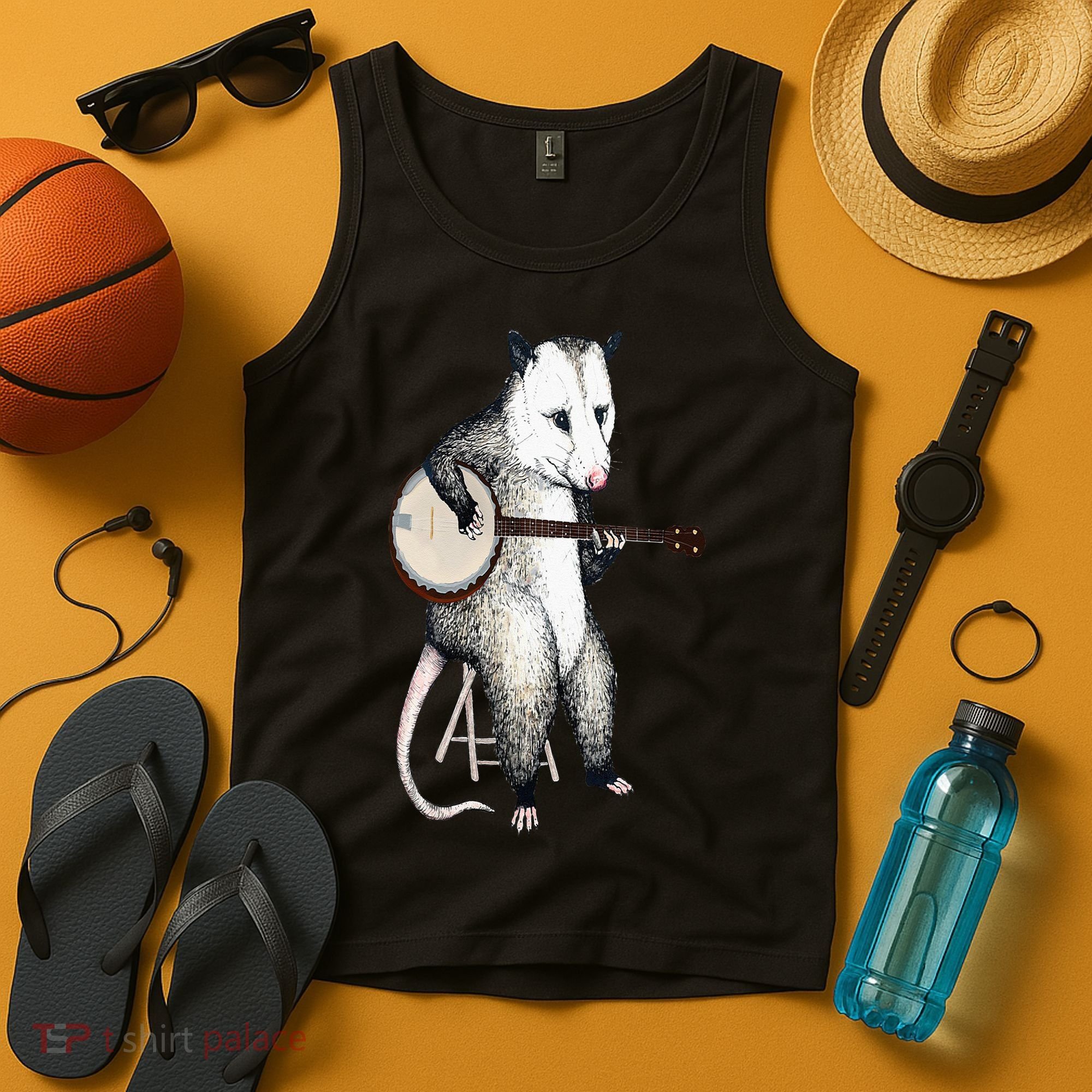 Opossum Playing Banjo Guitar Possum Live Weird Trash Kitty Tank Top