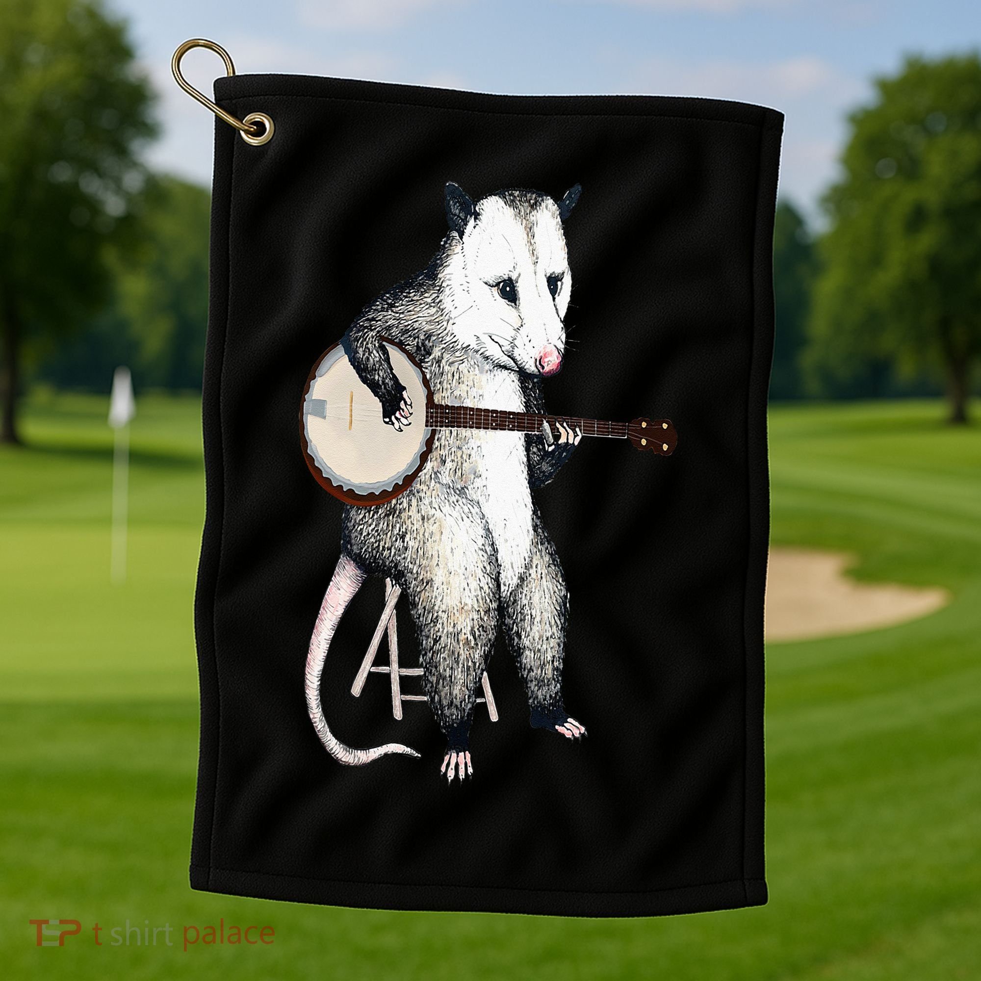 Opossum Playing Banjo Guitar Possum Live Weird Trash Kitty Golf Towel
