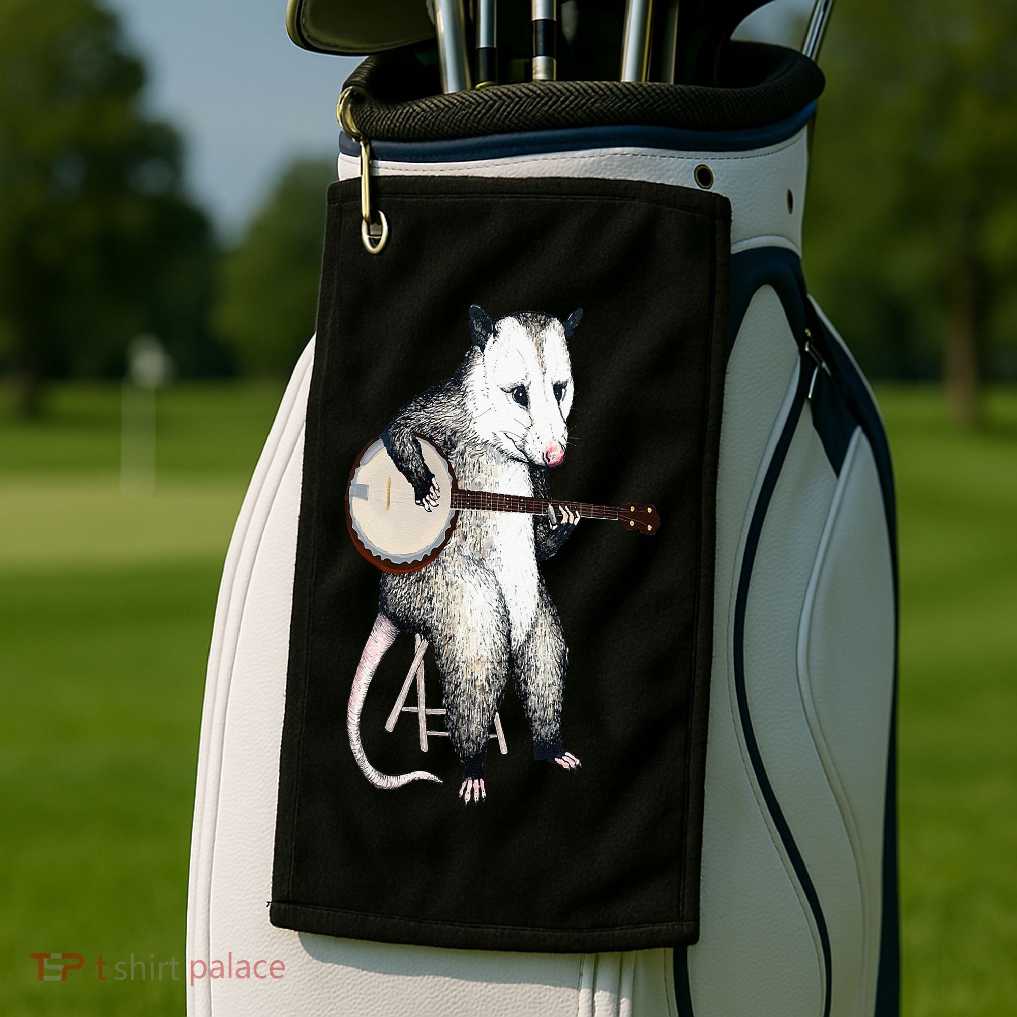 Opossum Playing Banjo Guitar Possum Live Weird Trash Kitty Golf Towel