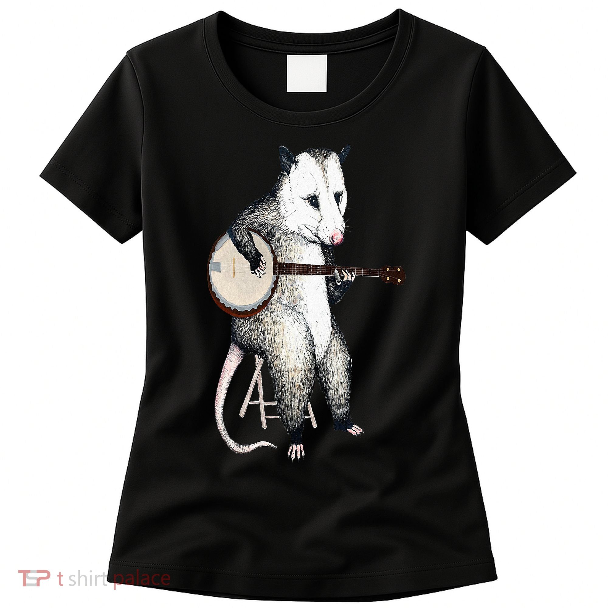 Opossum Playing Banjo Guitar Possum Live Weird Trash Kitty Women's T-Shirt