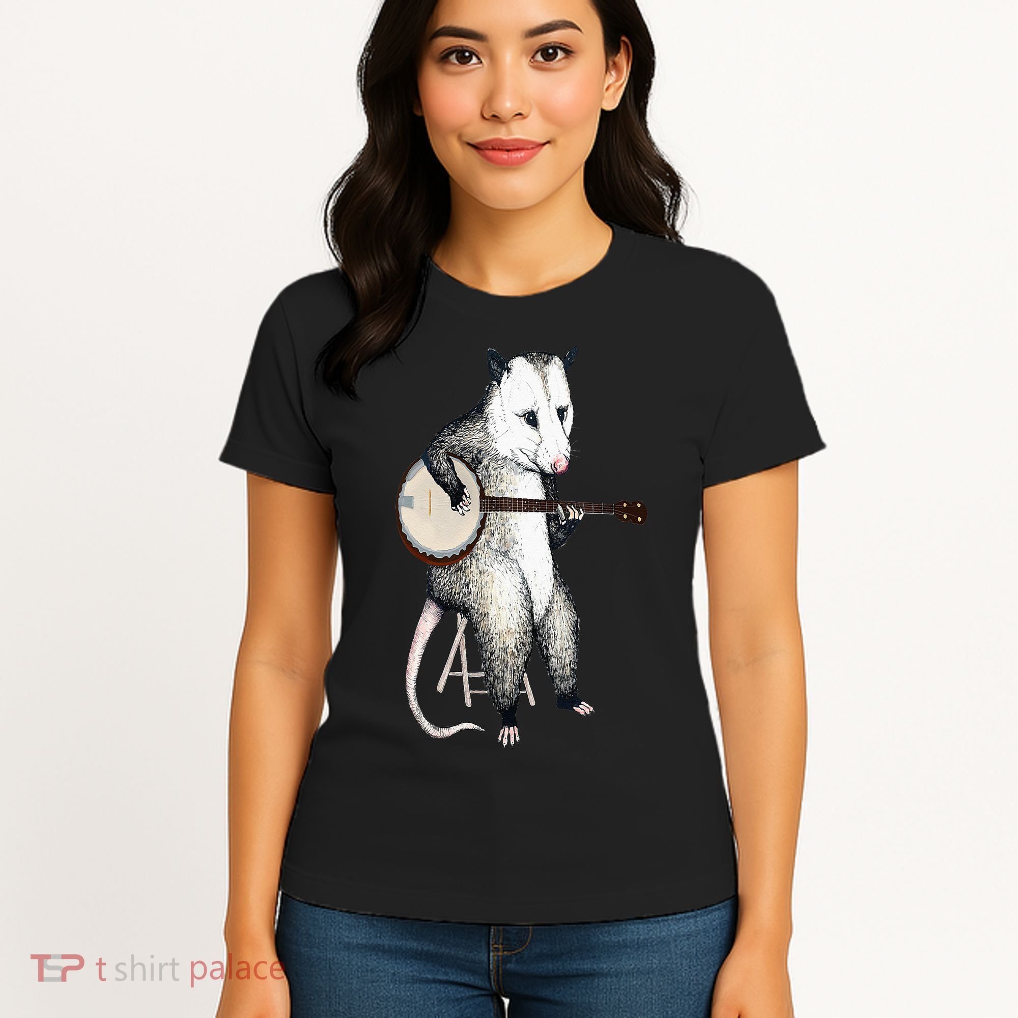 Opossum Playing Banjo Guitar Possum Live Weird Trash Kitty Women's T-Shirt