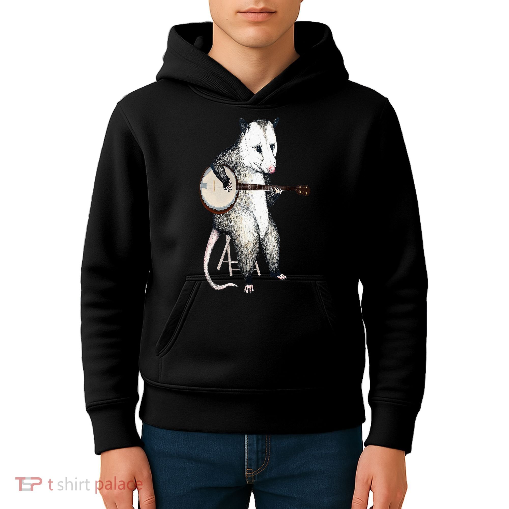 Opossum Playing Banjo Guitar Possum Live Weird Trash Kitty Kids Hoodie
