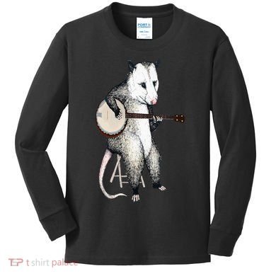 Opossum Playing Banjo Guitar Possum Live Weird Trash Kitty Kids Long Sleeve Shirt