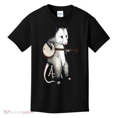 Opossum Playing Banjo Guitar Possum Live Weird Trash Kitty Kids T-Shirt