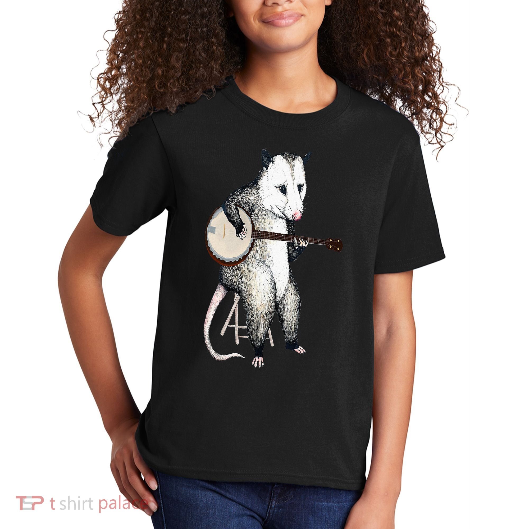 Opossum Playing Banjo Guitar Possum Live Weird Trash Kitty Kids T-Shirt