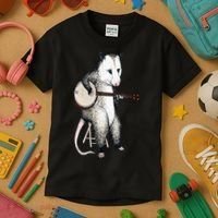 Opossum Playing Banjo Guitar Possum Live Weird Trash Kitty Kids T-Shirt thumb 3