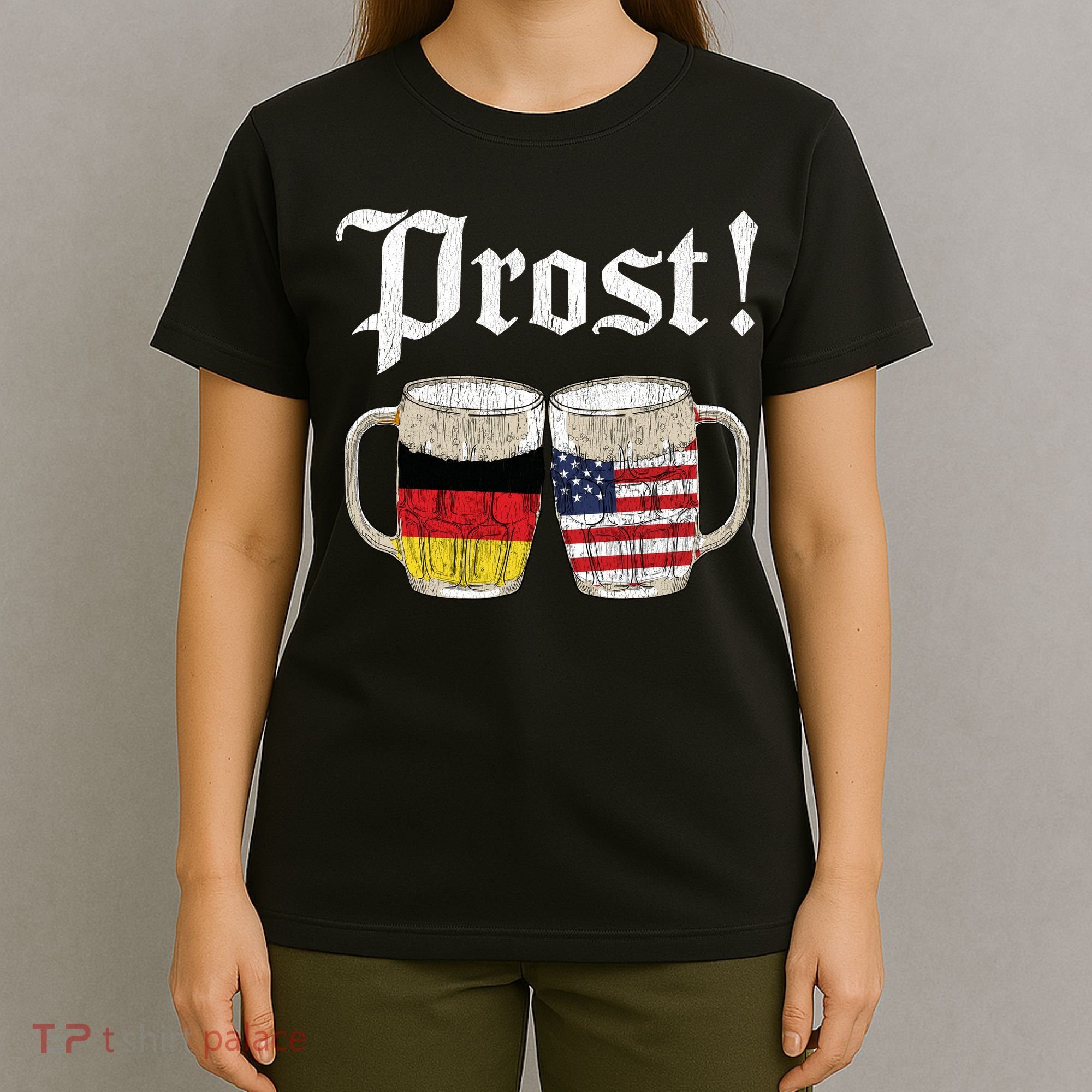 Oktoberfest Holiday Prost Beer German American Flag T-Shirt