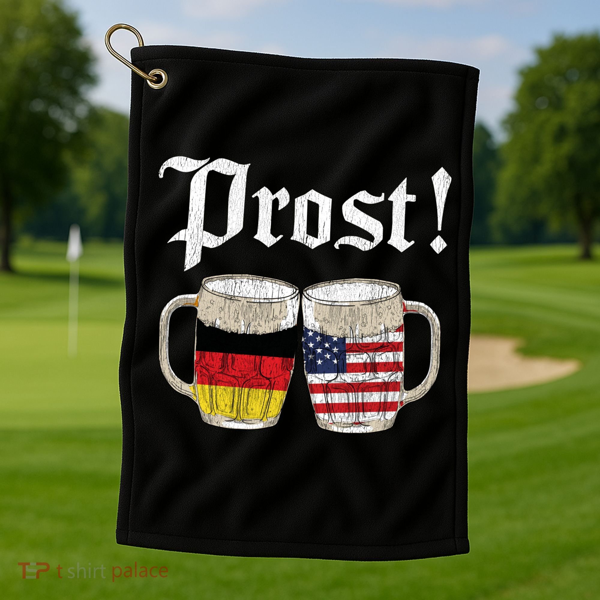 Oktoberfest Holiday Prost Beer German American Flag Golf Towel