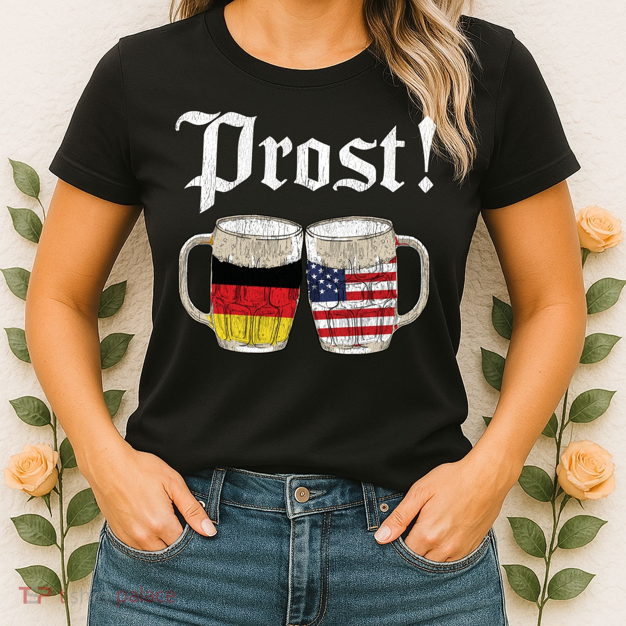 Oktoberfest Holiday Prost Beer German American Flag Women's T-Shirt