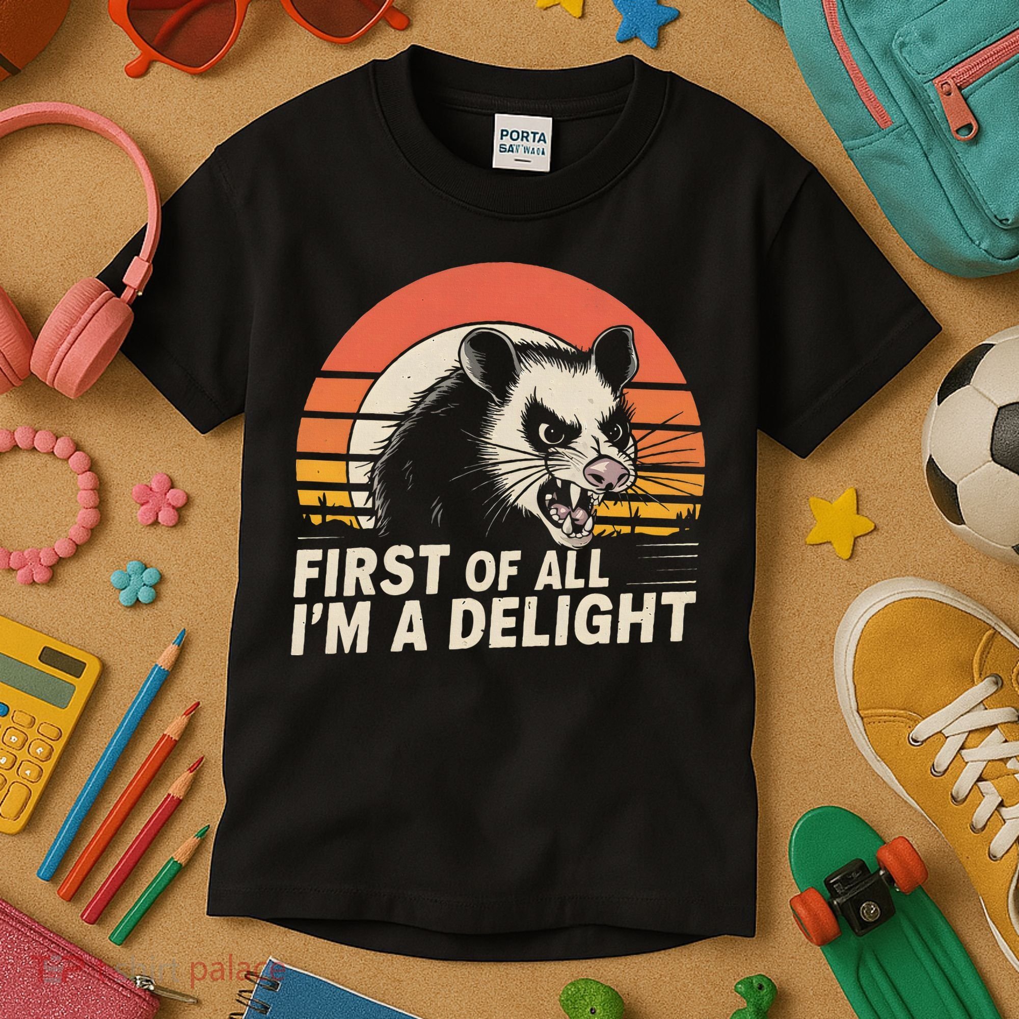 Opossum Possum First Of All IM A Delight Sarcastic Angry Kids T-Shirt