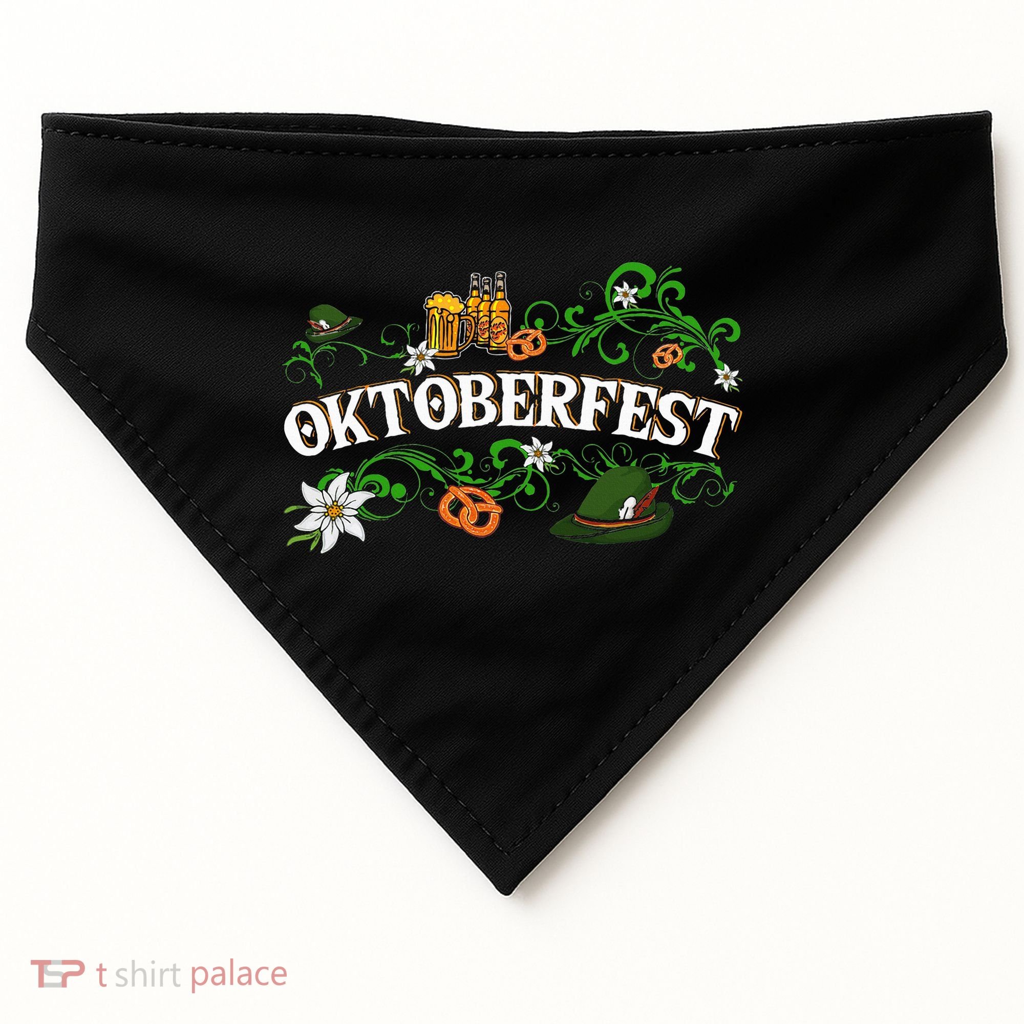 Oktoberfest Party Hat with Beer, Pretzel, and Edelweiss USA-Made Doggie Bandana