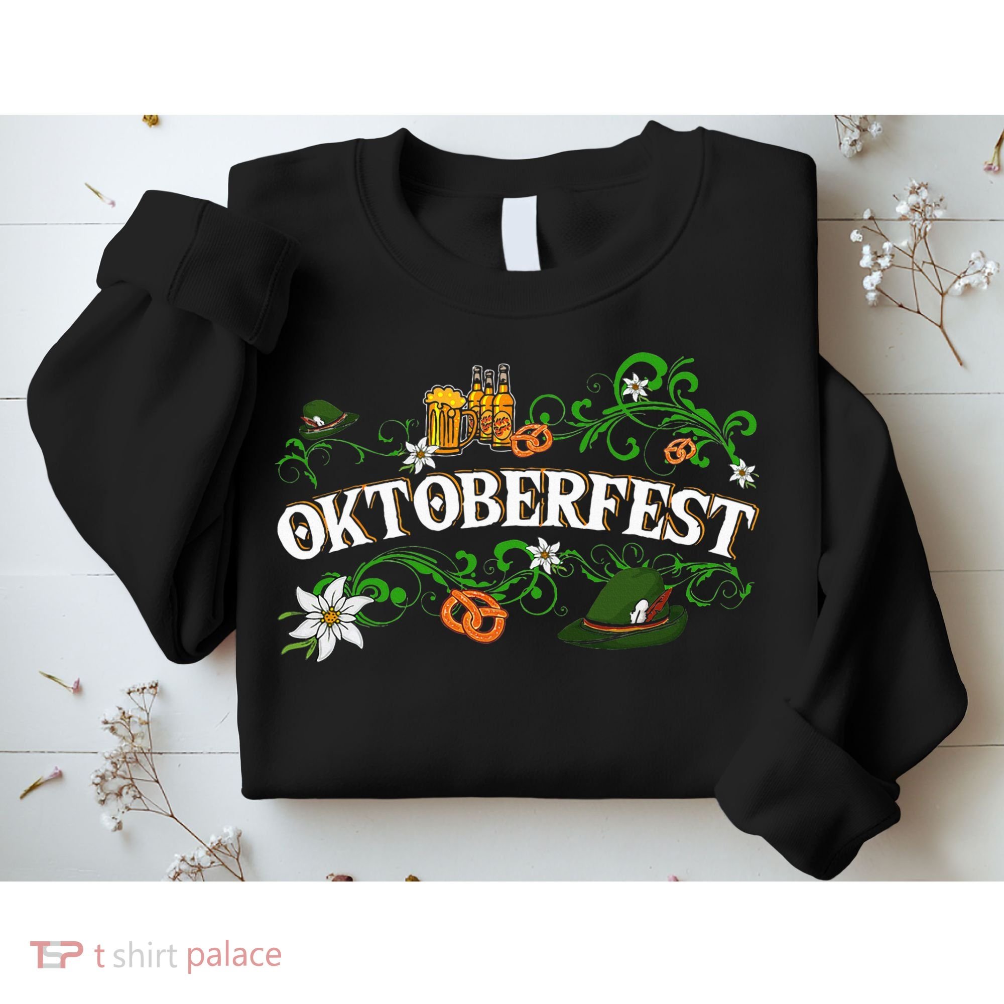Oktoberfest Party Hat with Beer, Pretzel, and Edelweiss Sweatshirt