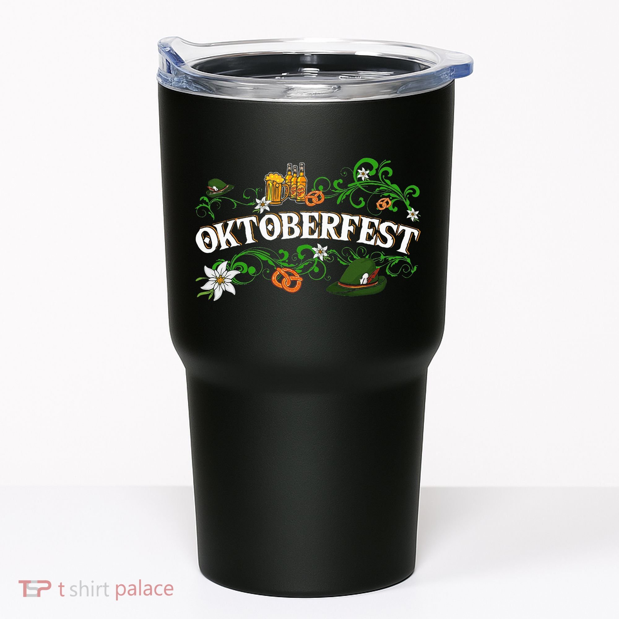Oktoberfest Party Hat with Beer, Pretzel, and Edelweiss Tumbler