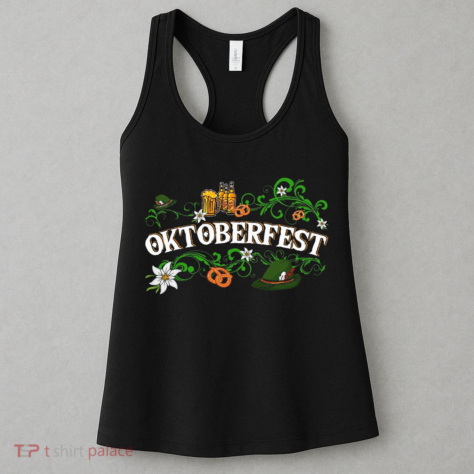 Oktoberfest Party Hat with Beer, Pretzel, and Edelweiss Women's Tank Top