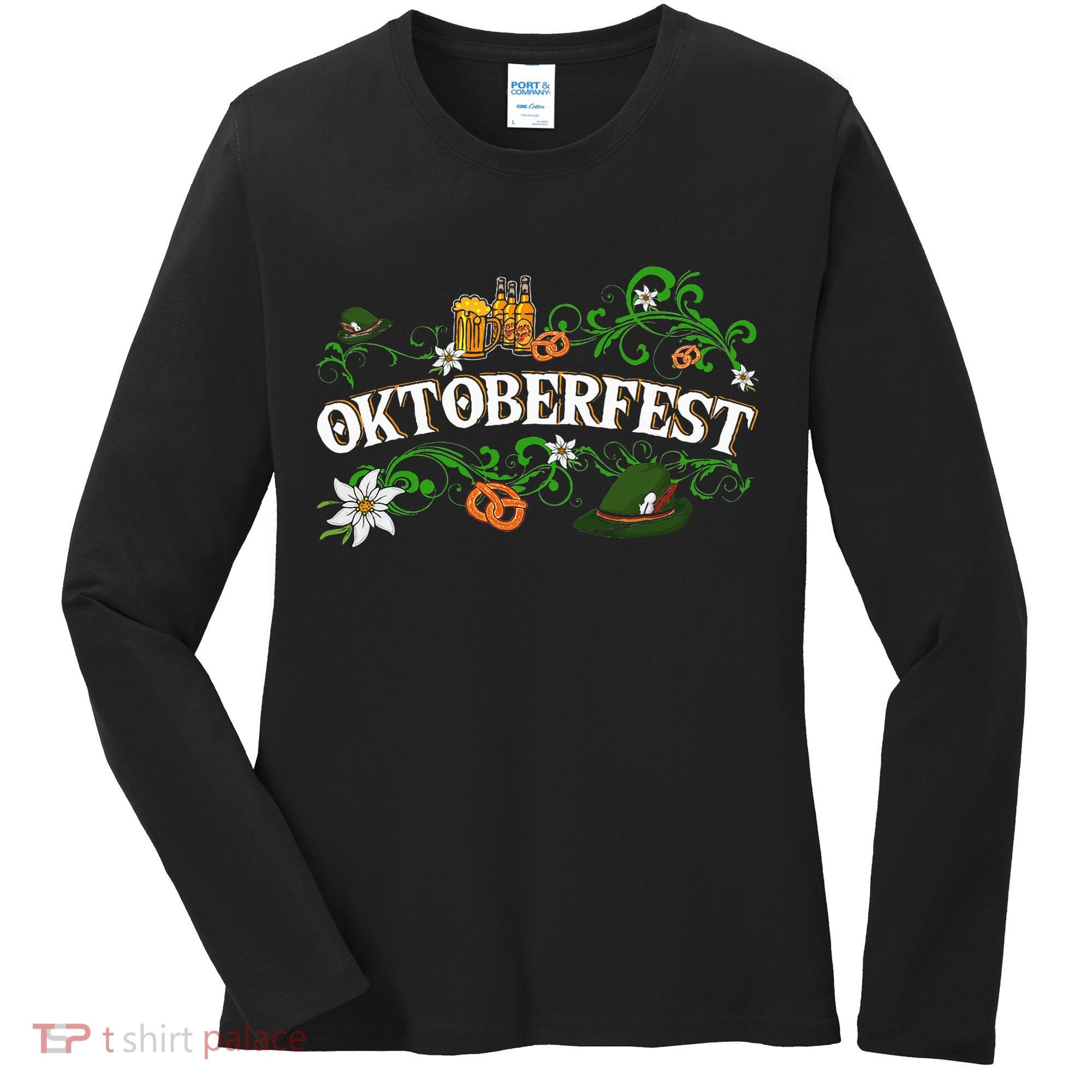 Oktoberfest Party Hat with Beer, Pretzel, and Edelweiss Women's Long Sleeve Shirt