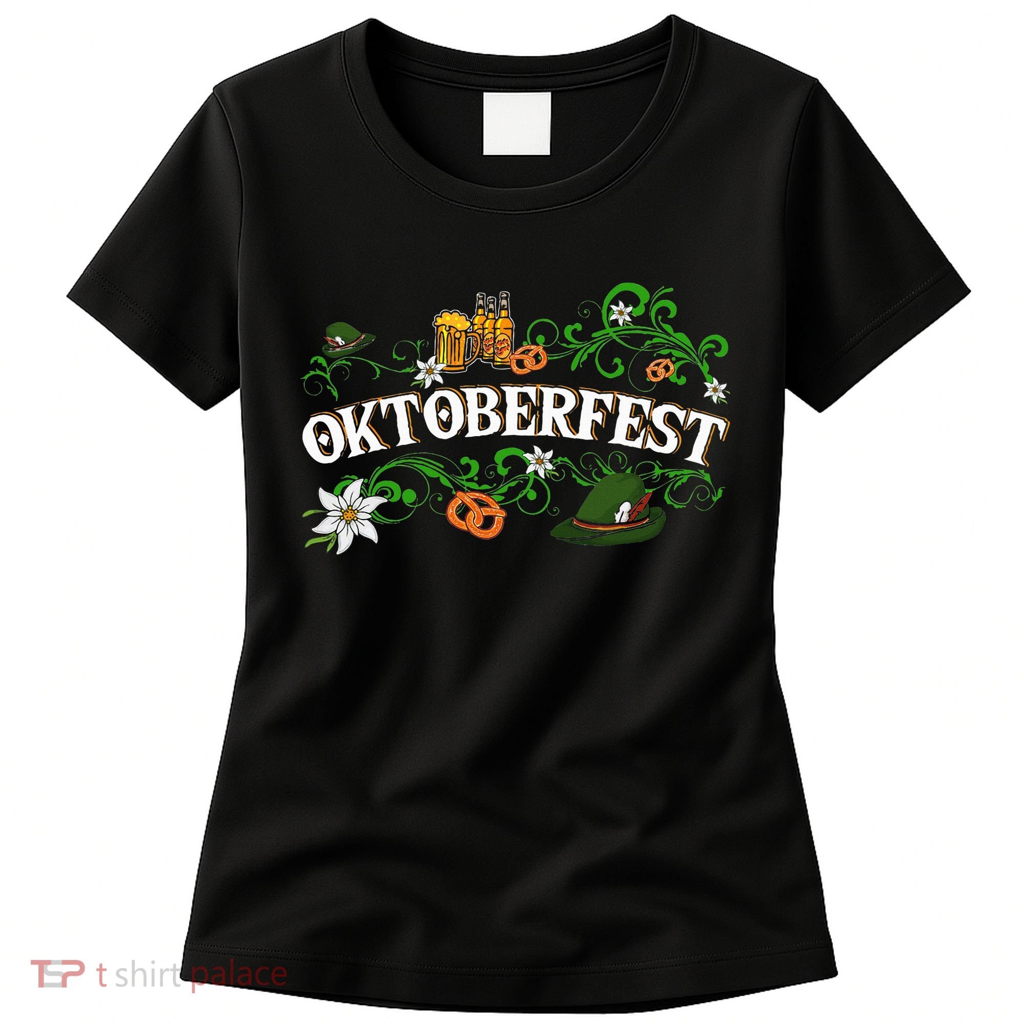 Oktoberfest Party Hat with Beer, Pretzel, and Edelweiss Women's T-Shirt