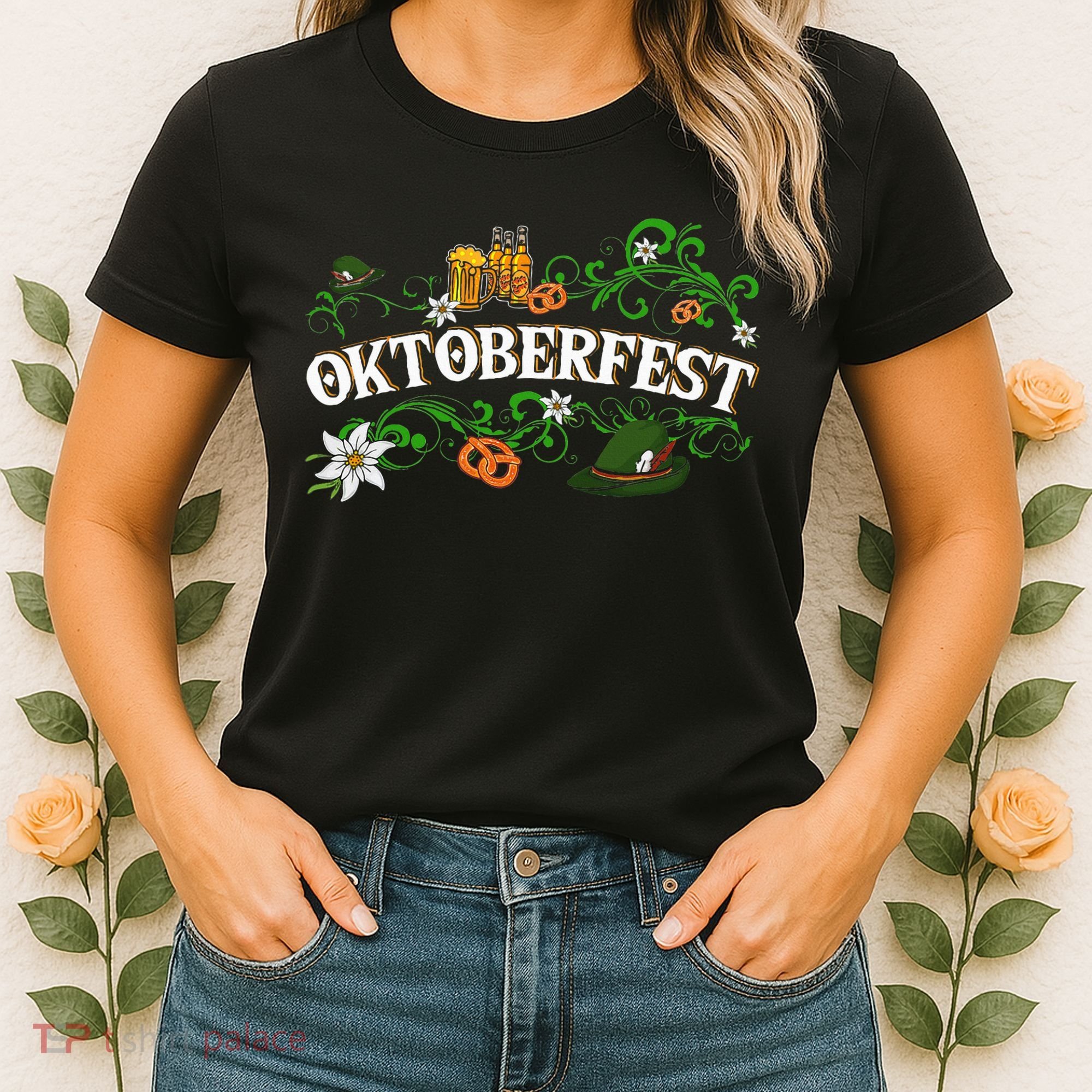 Oktoberfest Party Hat with Beer, Pretzel, and Edelweiss Women's T-Shirt