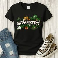 Oktoberfest Party Hat with Beer, Pretzel, and Edelweiss Women's T-Shirt thumb 3