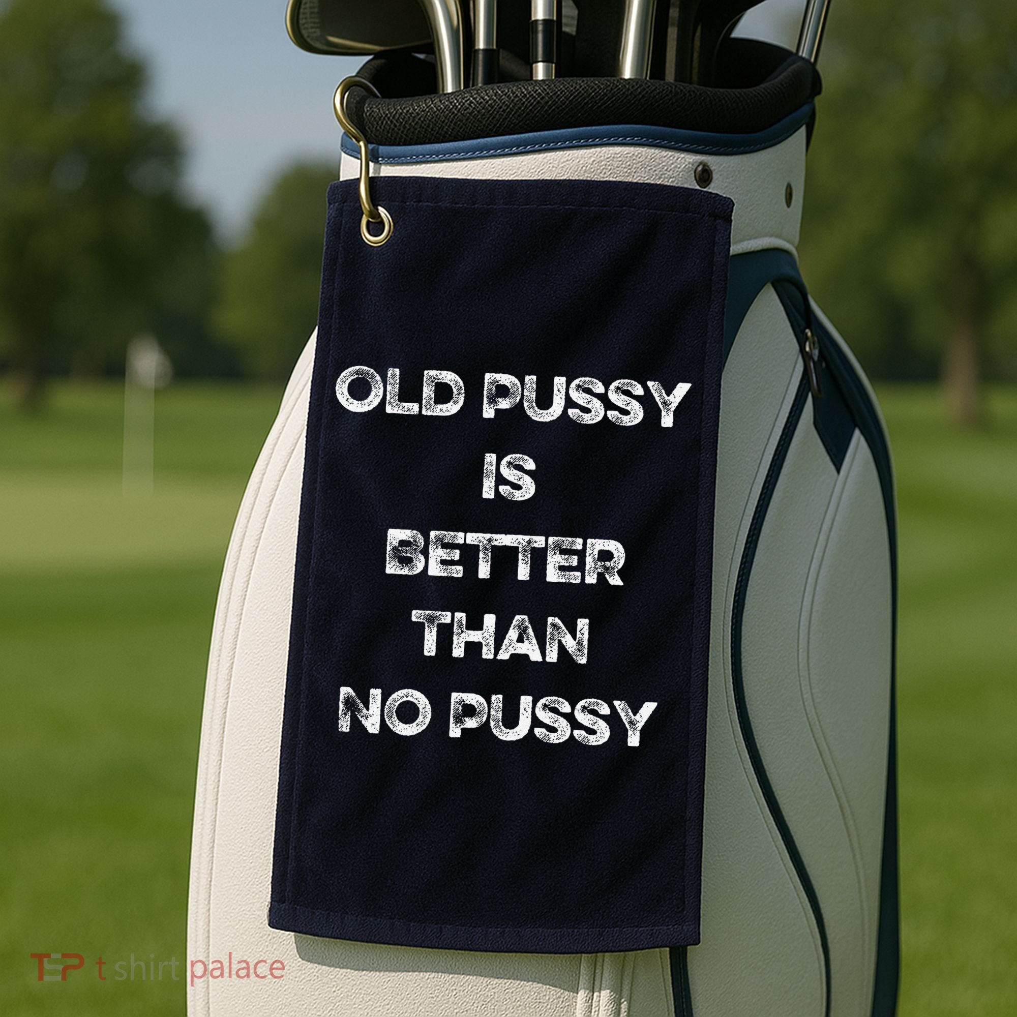 Old Pussy Is Better Than No Pussy Funny Joke Sarcastic Golf Towel