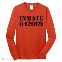Orange Prisoner Inmate Number Halloween Costume Outfit Long Sleeve Shirt thumb 0