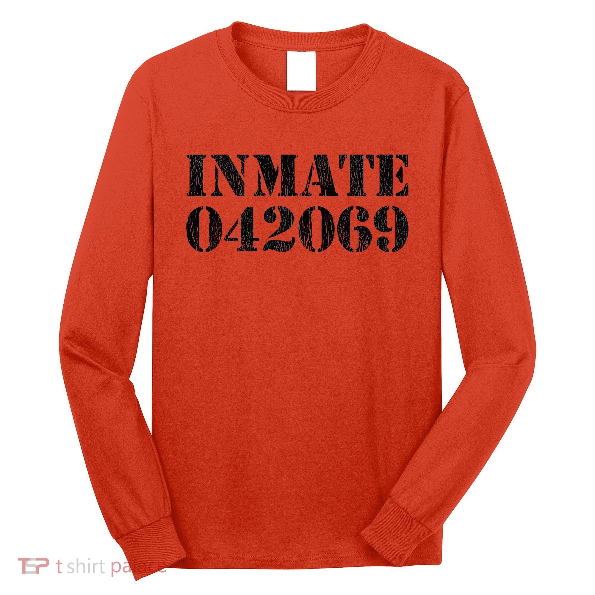 Orange Prisoner Inmate Number Halloween Costume Outfit Long Sleeve Shirt