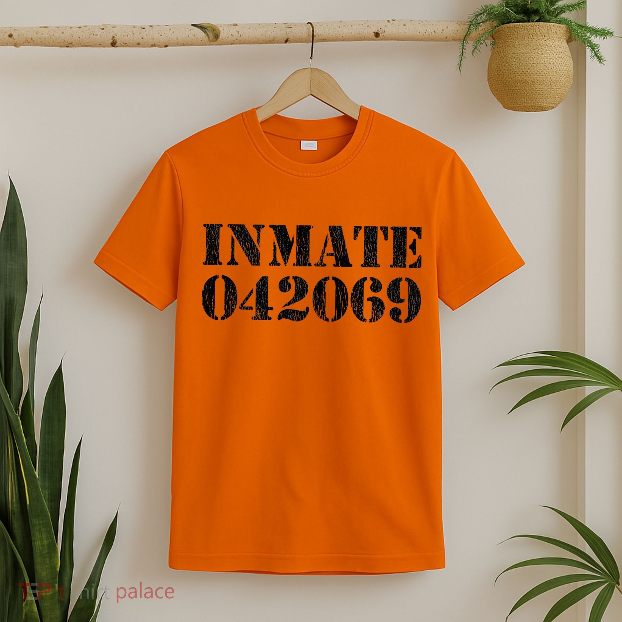 Orange Prisoner Inmate Number Halloween Costume Outfit T-Shirt