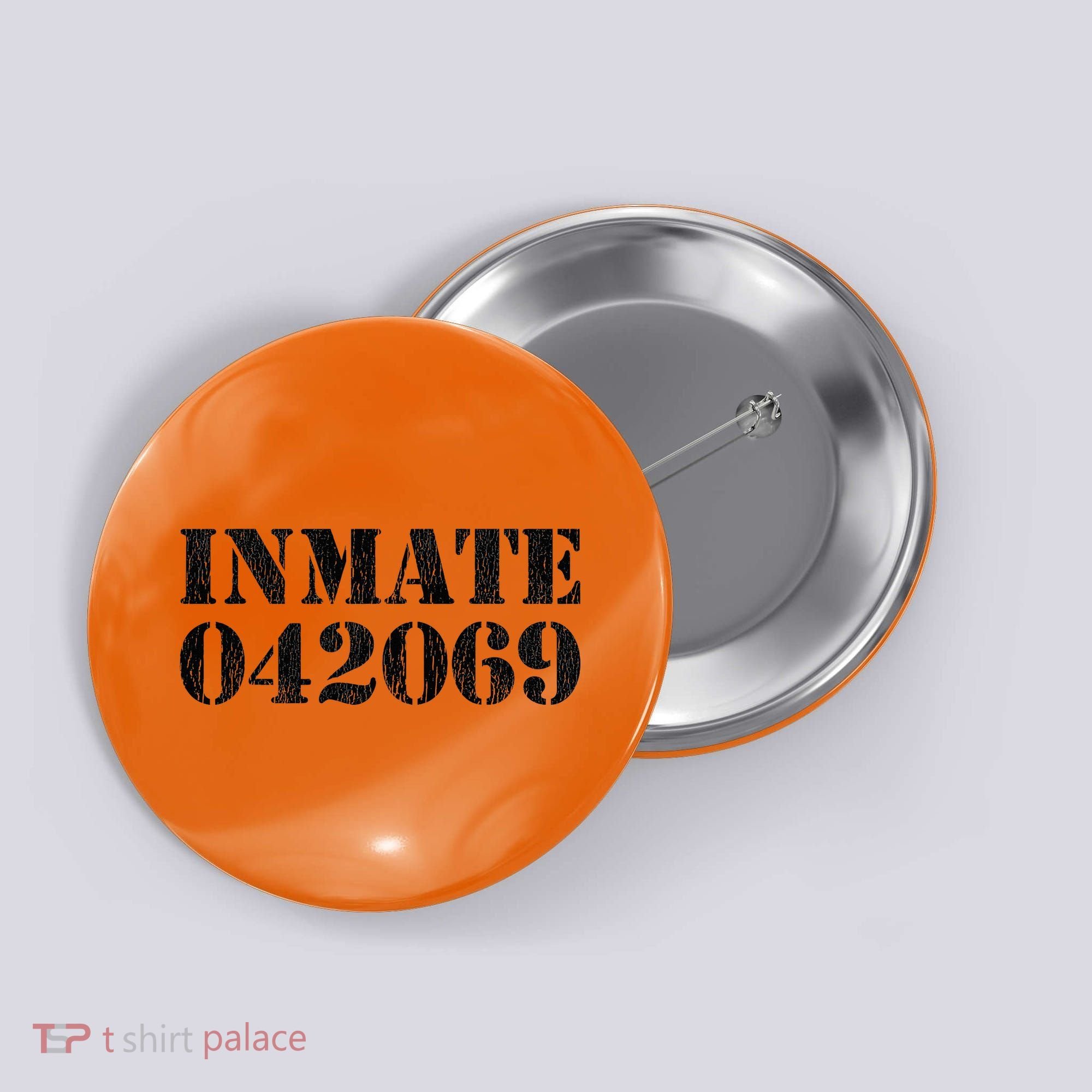 Orange Prisoner Inmate Number Halloween Costume Outfit Button