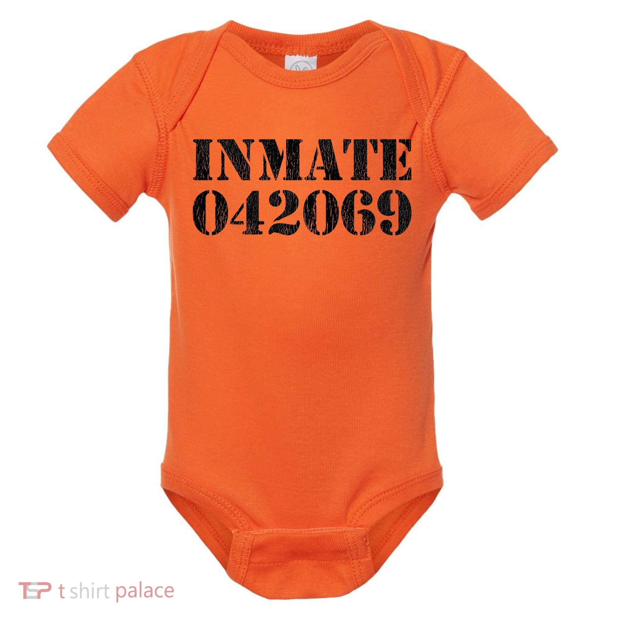 Orange Prisoner Inmate Number Halloween Costume Outfit Baby Bodysuit