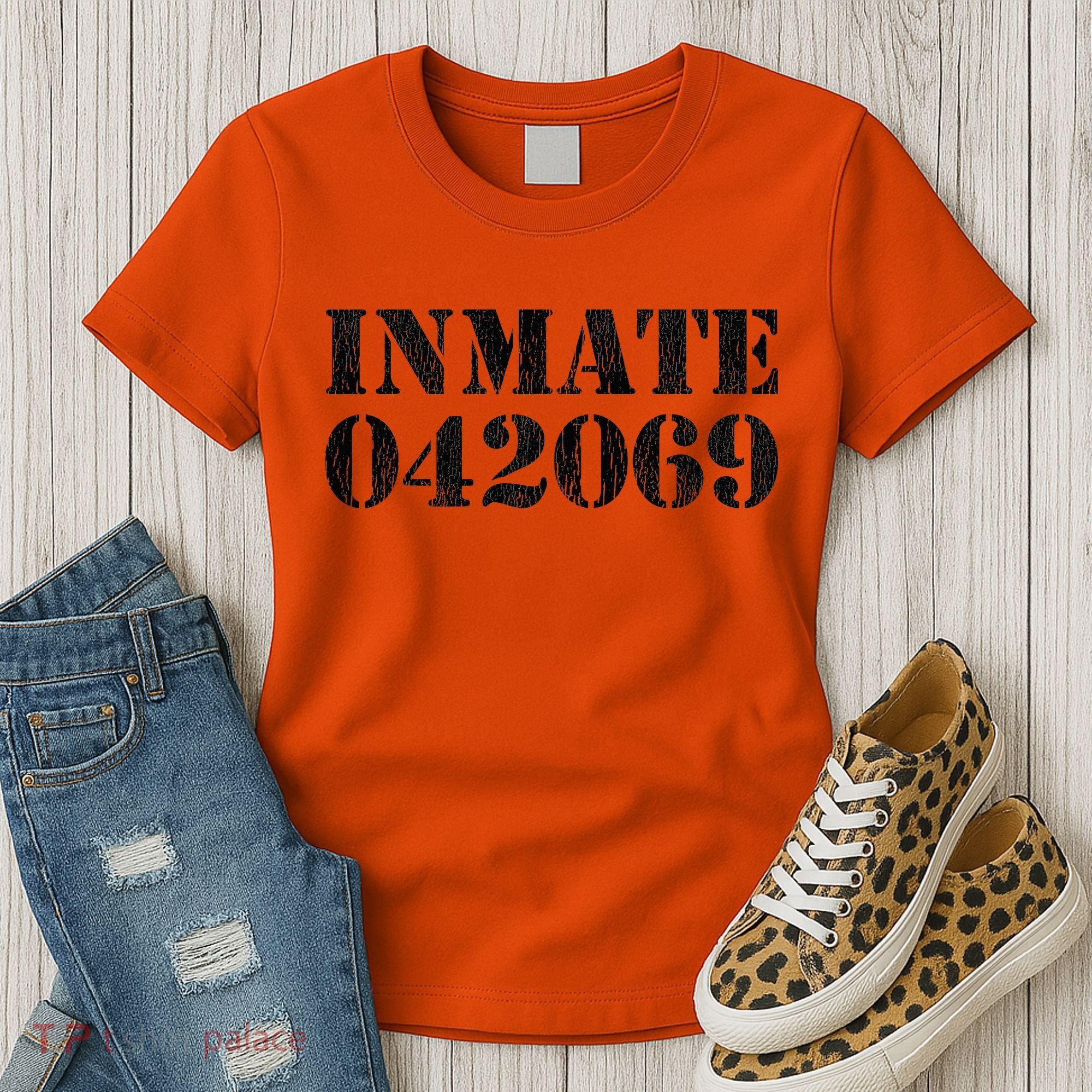 Orange Prisoner Inmate Number Halloween Costume Outfit Women's T-Shirt