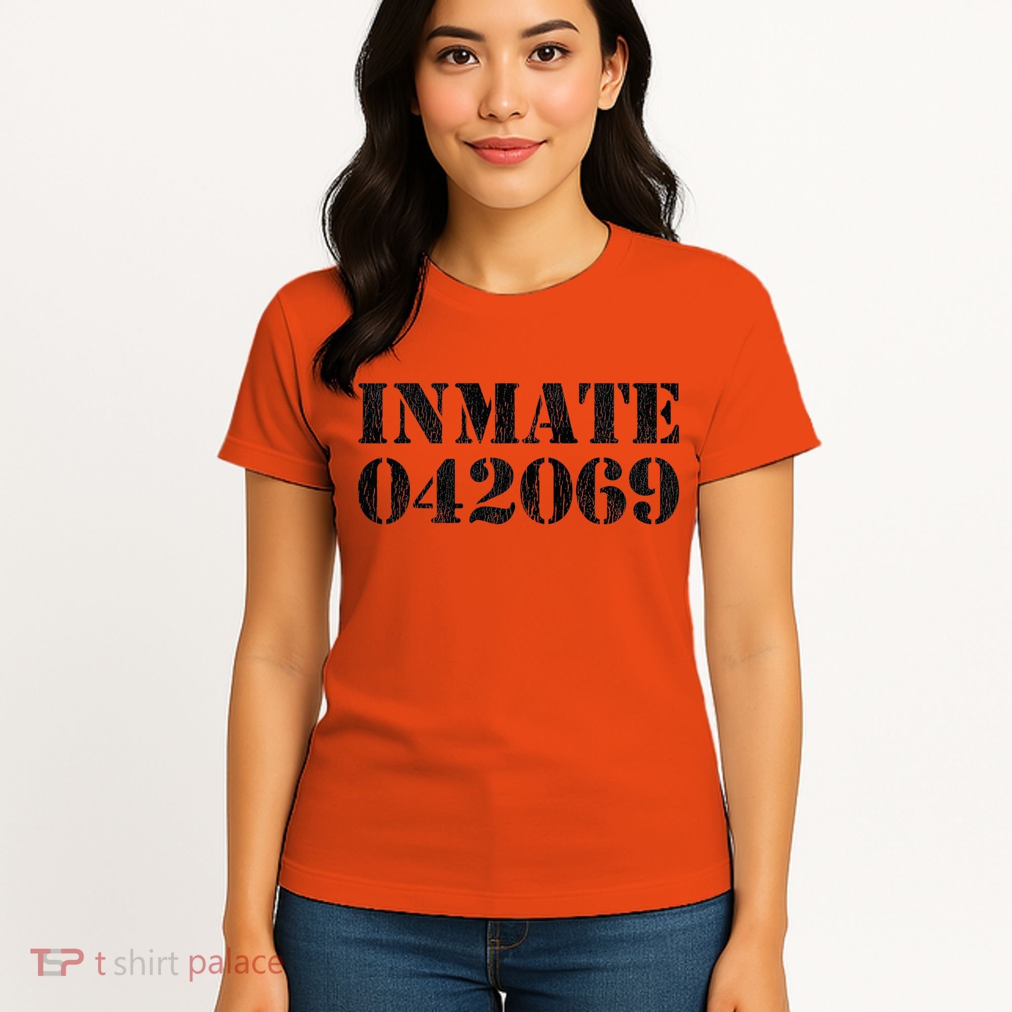 Orange Prisoner Inmate Number Halloween Costume Outfit Women's T-Shirt