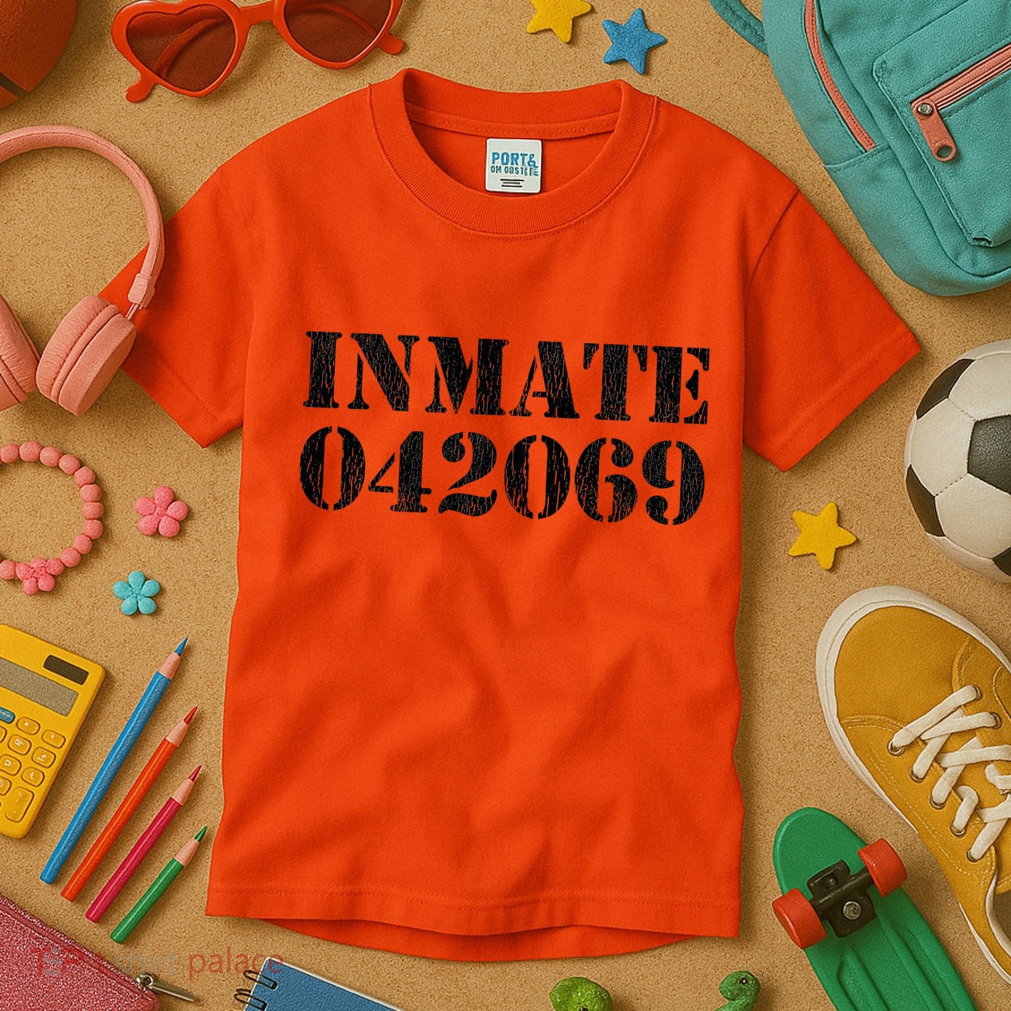 Orange Prisoner Inmate Number Halloween Costume Outfit Kids T-Shirt