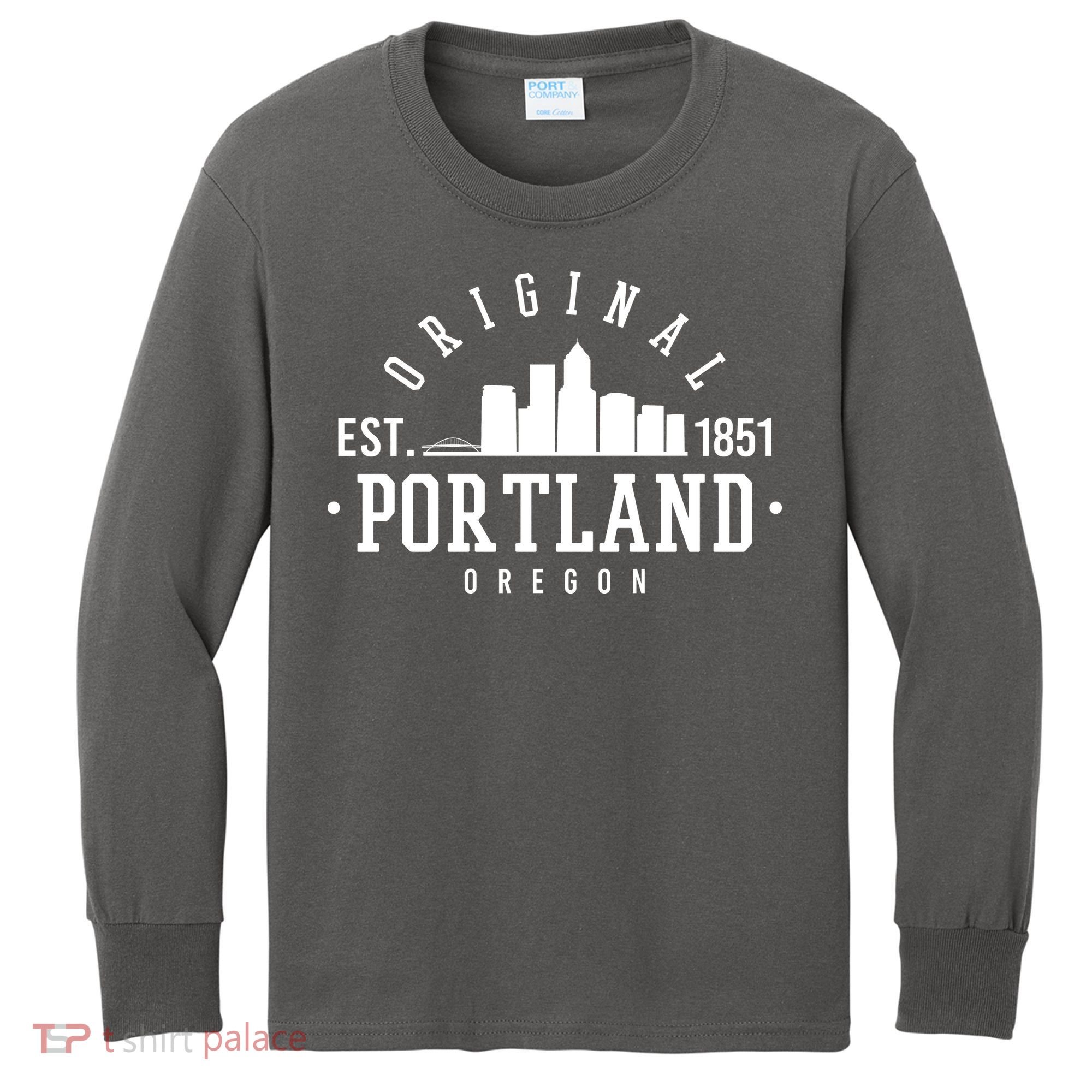 Original Portland Oregon Est 1851 Skyline Kids Long Sleeve Shirt