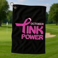 October Pink Power Breast Cancer Golf Towel thumb 1