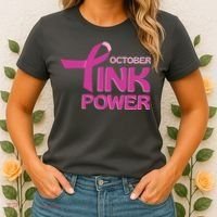 October Pink Power Breast Cancer Women's T-Shirt thumb 2