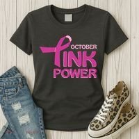 October Pink Power Breast Cancer Women's T-Shirt thumb 3