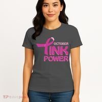 October Pink Power Breast Cancer Women's T-Shirt thumb 4