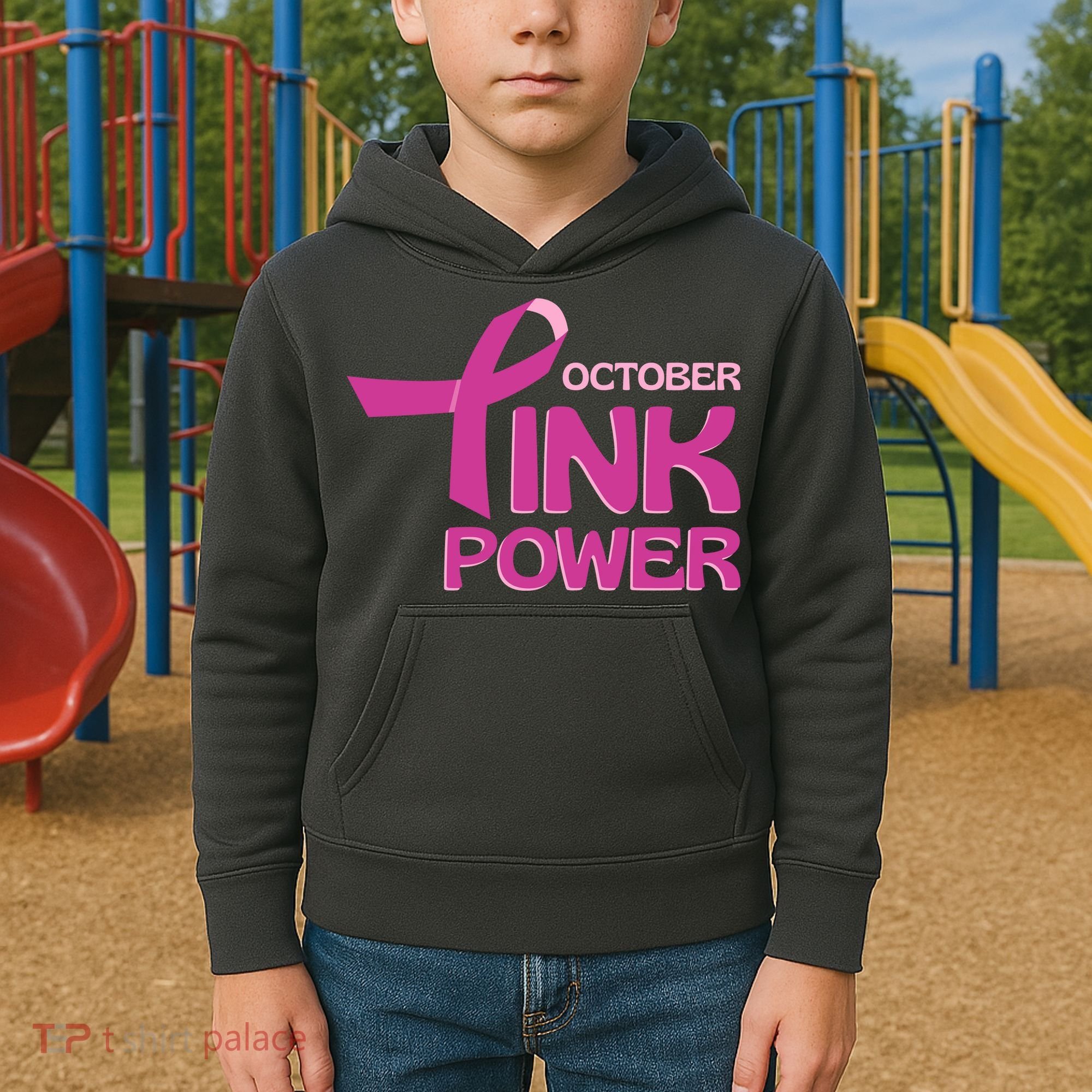 October Pink Power Breast Cancer Kids Hoodie