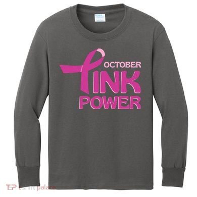 October Pink Power Breast Cancer Kids Long Sleeve Shirt