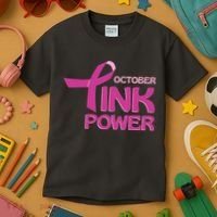 October Pink Power Breast Cancer Kids T-Shirt thumb 3